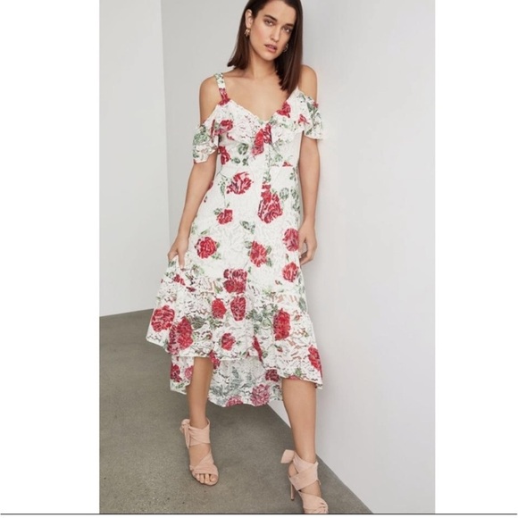 BCBGMaxAzria / La Rosa Floral Print Lace Dress High Low off shoulder ruffle xxs - Picture 3 of 7